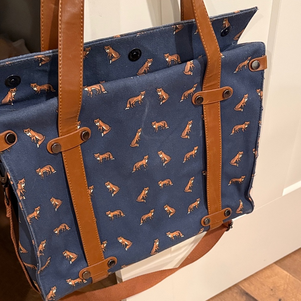 Fox Print Blue and Brown Messenger Bag - Picture 4 of 4